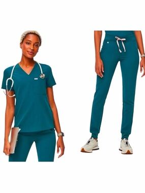 FIGS Limited Edition Caribbean Blue Scrub Set Size XS Catarina Top Zamora Jogger